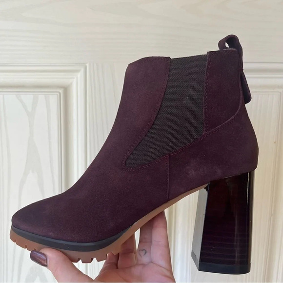 Sanctuary Footwear Ravish Burgundy Chelsea Suede Block Heel Booties Size 7.5 - Picture 2 of 8